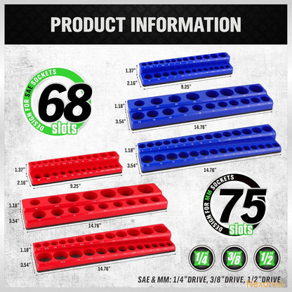 6 Piece Socket Holder Kit, 1/2-inch, 3/8-inch, 1/4-inch Drive