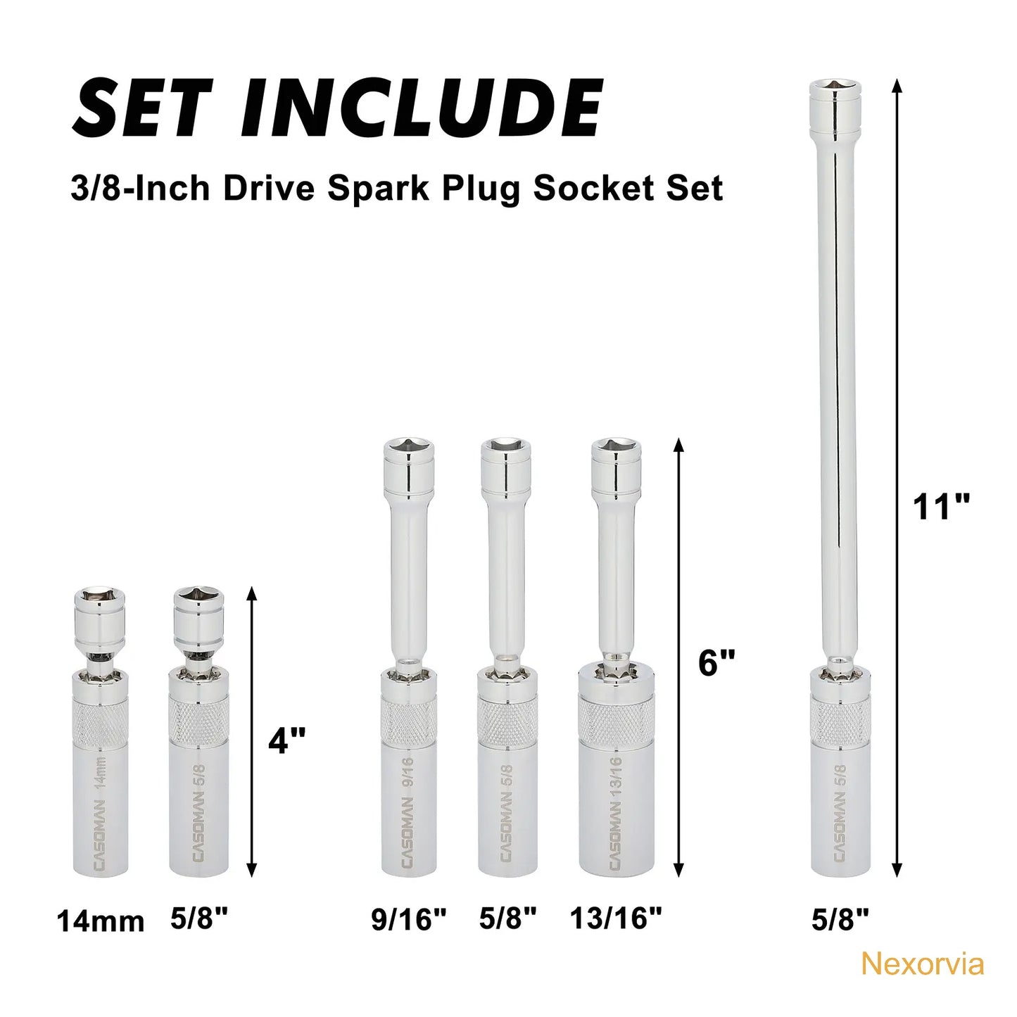 6PCS 3/8-Inch Drive Magnetic Swivel Spark Plug Socket Set