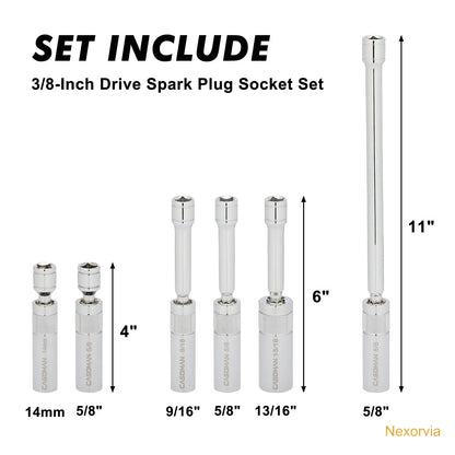 6PCS 3/8-Inch Drive Magnetic Swivel Spark Plug Socket Set