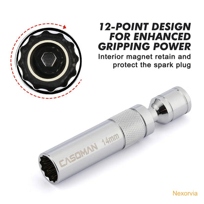 6PCS 3/8-Inch Drive Magnetic Swivel Spark Plug Socket Set